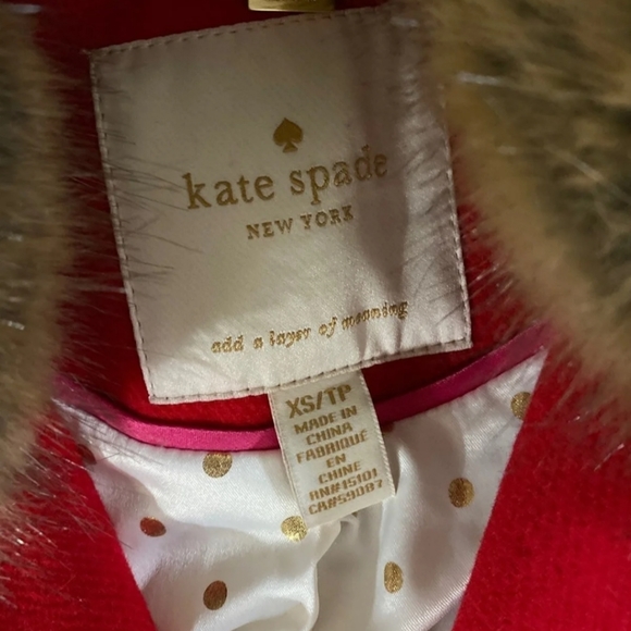 Kate Spade Red Pea Coat with Fur Collar - Picture 4 of 7